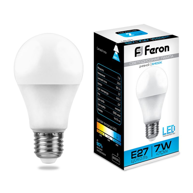 Светодиодная лампа Feron E27 7W 6400K 25446